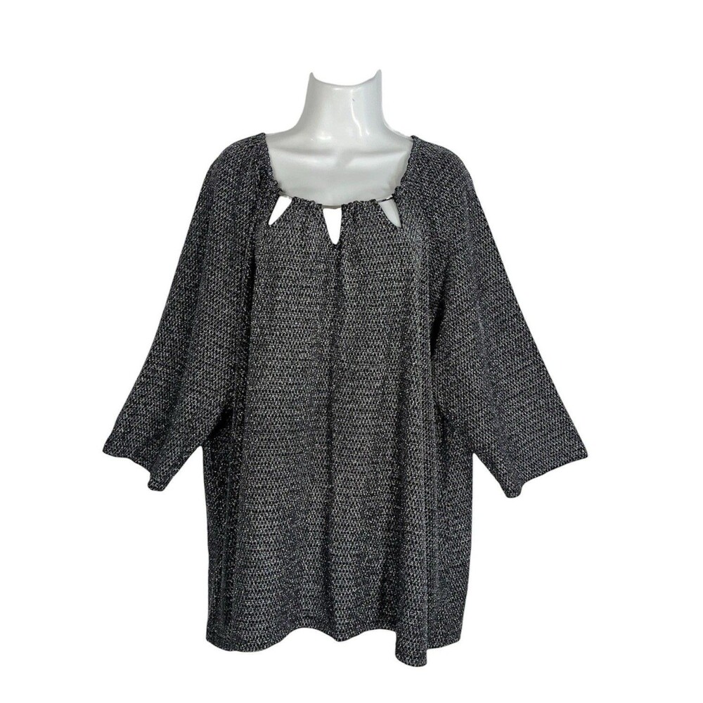 Catherines 4X Metallic Top Silver Black Plus 30/32W Blouse Keyhole Shimmer Party